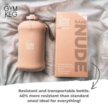 THE GYM KEG Sports Water Bottle 74 oz - Insulated Neoprene Sleeve, Leakproof, Carry Handle, and Pop-Cap - Reusable Bottle for Fitness, Sports, Yoga - Durable, Ecological, BPA Free - Bare Nude