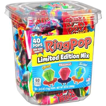 Ring Pop Hard Candy Pops, Variety Pack, 560 grams, 40 Count