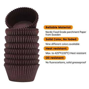 Bake Choice 200pcs Standard Brown cupcake liners for baking,food-grade cupcake wrappers, grease-proof parchment muffin liners for Christmas decorations