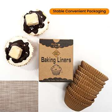 Bake Choice 200pcs Standard Brown cupcake liners for baking,food-grade cupcake wrappers, grease-proof parchment muffin liners for Christmas decorations