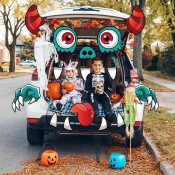 Rtudan Halloween Trunk or Treat Car Decorations Kit for Car SUV and Truck, Halloween Monster Face Car Sticker for Archway Garage Decoration,Waterproof Durable Halloween Decor Outdoor