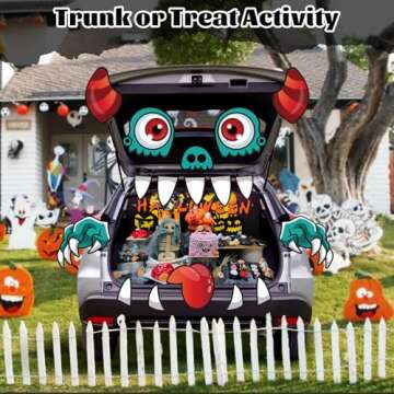 Rtudan Halloween Trunk or Treat Car Decorations Kit for Car SUV and Truck, Halloween Monster Face Car Sticker for Archway Garage Decoration,Waterproof Durable Halloween Decor Outdoor