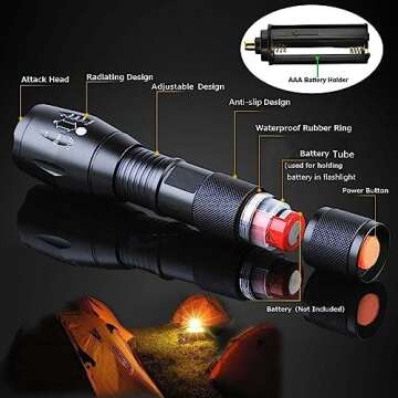 2 Pack Tactical Flashlights Torch, Military Grade 5 Modes 3000 High Lumens Led Waterproof Handheld Flashlight for Camping Biking Hiking Outdoor Home Emergency