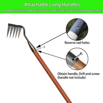 2Pcs Iron Rake for Weeding, Garden Metal Rake Heavy Duty with 5 Tines, Garden Weeding Rake Tools, Sharp Gardening Weed Rake Tool, Hand Rake Weeder Tool Weed Puller for Backyard Farm Planting Weeding