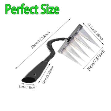 2Pcs Iron Rake for Weeding, Garden Metal Rake Heavy Duty with 5 Tines, Garden Weeding Rake Tools, Sharp Gardening Weed Rake Tool, Hand Rake Weeder Tool Weed Puller for Backyard Farm Planting Weeding