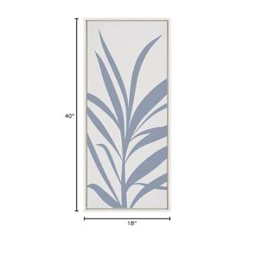 Kate and Laurel Sylvie Mid Century Retro Jungle Botanical Light Blue Framed Canvas Wall Art by The Creative Bunch Studio, 18x40 White, Minimalist Plant Leaf Art for Wall