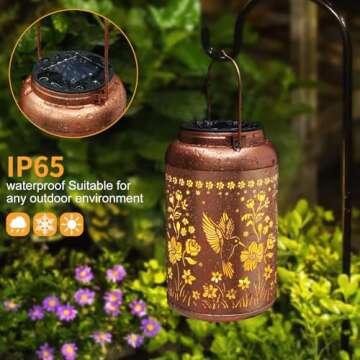 Tepaken Solar Lanterns Outdoor Waterproof Hummingbird Garden Decor Christmas Gifts for Women Mom Grandma Hanging Solar Lights Metal Solar Decoration Outside for Yard, Patio,Backyard,Porch