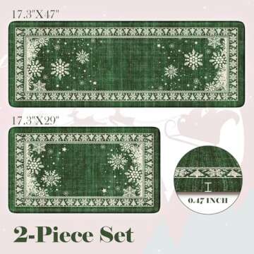 LEEVAN Christmas Kitchen Mat Non Slip, Cushioned Snowflake Kitchen Rug Set of 2, Green Christmas Decor Standing Mat Anti-Fatigue, Winter Home Decor Mat, Memory Foam Mat for Bar,Office,Desk, Laundry