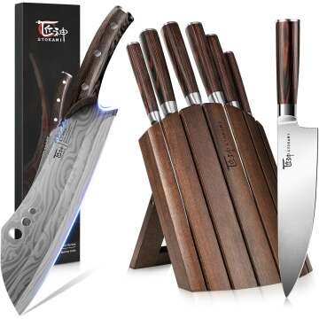 7 Piece Knife Set with Foldable Block & 10 Inch Butcher Knife - Essential Kitchen Tools