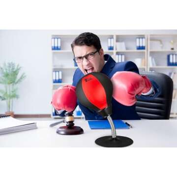 Tech Tools Stress Buster Desktop Punching Bag - Suctions to Your Desk, Heavy Duty Stress Relief Ball, Funny Desk Accessories, Office White Elephant Gift for Boss or Coworker Men and Women