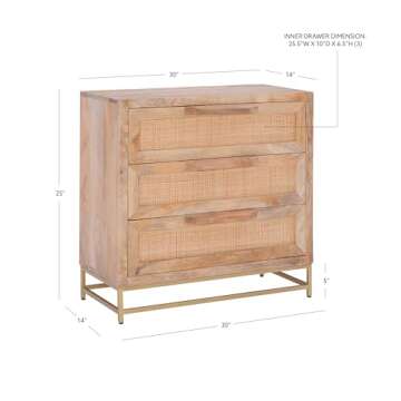 Powell Danika Natural Rattan and Gold Base 3 Drawer Cabinet