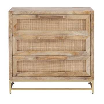 Powell Danika Natural Rattan and Gold Base 3 Drawer Cabinet