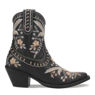 Dingo Women's Floral Snip Toe Ankle Boots - Black 2-3" Mid Heel