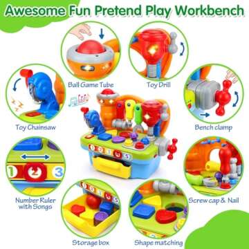 Toys for 1 Year Old Boy, Musical Learning Workbench for Toddler Toys Age 1-2, Baby Toys 12-18 Months Birthday Gifts for 1 Year Old Boy Toys, Sound Lights Engineer Pretend Play Early Education Toys