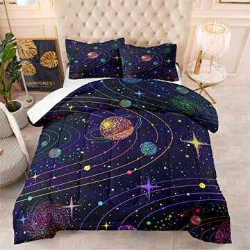 OKalayni Queen Comforter Sets for Boys Girls Kids Teens Space Astronaut Galaxy Bedding Sets Outer Space Themed Bedroom Decor 3 Piece Full Size Bed Set Include -Comforter & Pillow Case Blue