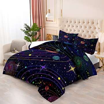 OKalayni Queen Comforter Sets for Boys Girls Kids Teens Space Astronaut Galaxy Bedding Sets Outer Space Themed Bedroom Decor 3 Piece Full Size Bed Set Include -Comforter & Pillow Case Blue