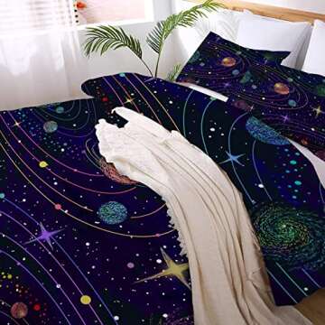 OKalayni Queen Comforter Sets for Boys Girls Kids Teens Space Astronaut Galaxy Bedding Sets Outer Space Themed Bedroom Decor 3 Piece Full Size Bed Set Include -Comforter & Pillow Case Blue