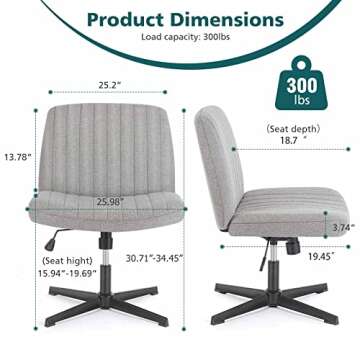 OLIXIS Cross Legged Armless Wide Adjustable Swivel Padded Fabric Home Office Desk Chair No Wheels