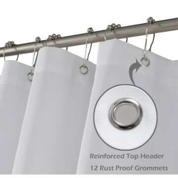 N&Y HOME Extra Long Shower Curtain or Liner 72" W x 108" H - Hotel Quality, Washable Fabric, White Bathroom Curtains with Grommets, 72x108