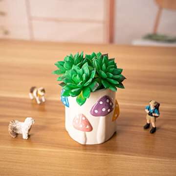 GUTE Colorful Mushrooms Planters Cute Rainbow Planter with Drainage, Vintage Retro Flower Plant Pots for Plants, Eclectic Succulent Gardening Pot for Boho Modern Home Décor Vintage Retro Flower Pot