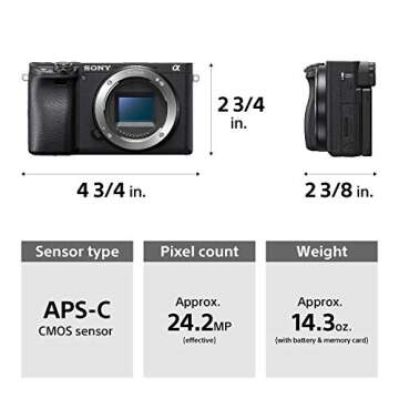 Sony Alpha a6400 Mirrorless Camera: Compact APS-C Interchangeable Lens Digital Camera with Real-Time Eye Auto Focus, 4K Video & Flip Up Touchscreen - E Mount Compatible Cameras - ILCE-6400/B Body