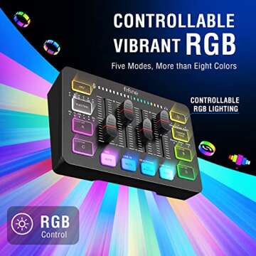 FIFINE Gaming Audio Mixer, Streaming RGB PC Mixer with XLR Microphone Interface, Individual Control, Volume Fader, Mute Button, 48V Phantom Power, for Podcast/Recording/Vocal/Game Voice-AmpliGame SC3