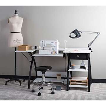 Sew Ready Comet Sewing Desk Multipurpose/Sewing Table Craft Table Sturdy Computer Desk with Drawer, 13333, Black/White