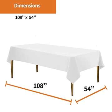 Party Dimensions White Disposable Plastic Tablecloth for Rectangle Tables (12 Pack) Table Cloths for Parties, Events & Weddings, Indoors Outdoors, 54 x 108 inches, Plastic Table Cover