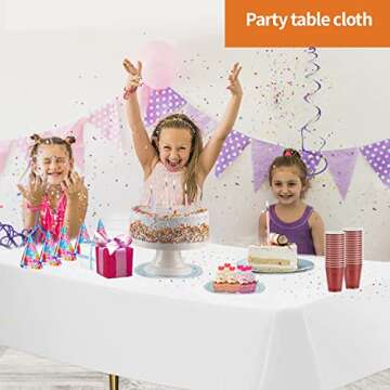 Party Dimensions White Disposable Plastic Tablecloth for Rectangle Tables (12 Pack) Table Cloths for Parties, Events & Weddings, Indoors Outdoors, 54 x 108 inches, Plastic Table Cover