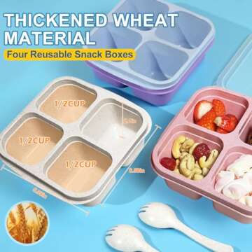 LCHLZZ 4 Pack Snack Containers, Divided Bento Snack Box, 4 Compartments Reusable Meal Prep Lunch Containers for Kids Adults, Food Storage Containers for School Work Travel