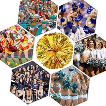 Pack of 4 Cheerleading Pom Poms Foil Plastic Metallic Cheerleader Pom Poms for Cheer Sport Kids Adults Team Spirit Cheering (Gold)