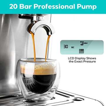 CASABREWS Espresso Machine with Grinder, Barista Espresso Maker with Milk Frother Steam Wand, Professional Cappuccino Latte Machine with LCD Display, Gifts for Dad, Mom and Coffee Enthusiast