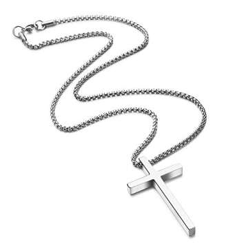 M MOOHAM Cross Pendant Necklaces - Cross Chain 18 Inch Silver Jewelry - for Men