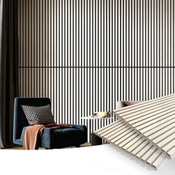 Art3d 2 Wood Slat Acoustic Panels for Wall and Ceiling - 3D Fluted Sound Absorbing Panel with Wood Finish - White Elm