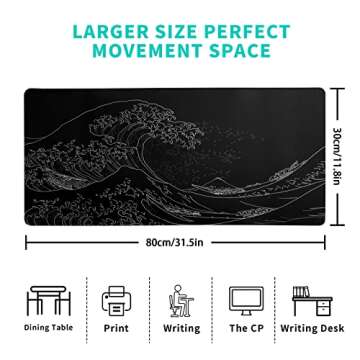 Brecoy Japanese Sea Wave Extended Gaming Mouse Pad 31.5x11.8