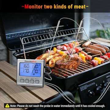 ThermoPro TP17 Dual Probe Digital Cooking Meat Thermometer Large LCD Backlight Food Grill Thermometer with Timer Mode for Smoker Kitchen Oven BBQ, Silver