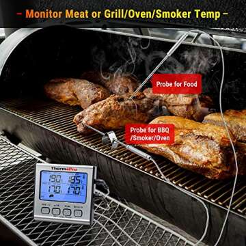 ThermoPro TP17 Dual Probe Digital Cooking Meat Thermometer Large LCD Backlight Food Grill Thermometer with Timer Mode for Smoker Kitchen Oven BBQ, Silver