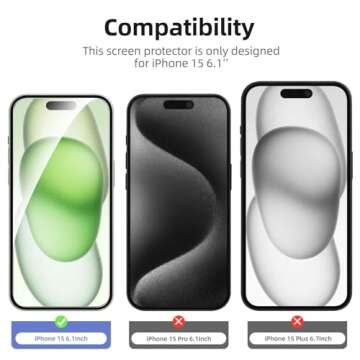 NEW'C 4 Pack for iPhone 15 - Screen & Camera Lens Protection