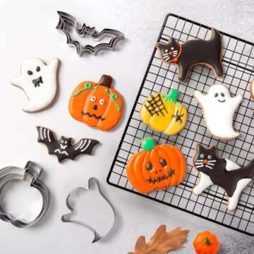 Halloween Cookie Cutters Set - 12 Pieces Stainless Steel Halloween Cookie Cutters Shape,Pumpkin, Ghost, Bat and Cat Cookie Cutter Shapes for Halloween Food Party Decorations