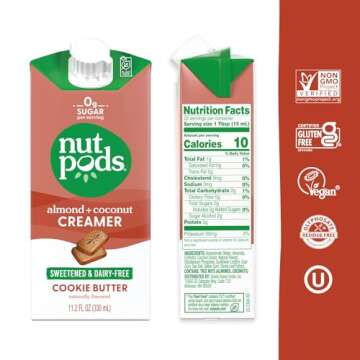 nutpods Sweetened Cookie Butter Keto Coffee Creamer - Sweetened Non Dairy Creamer With Zero Sugar - 10 Calories and Zero Net Carbs Per Serving Gluten Free, Non-GMO, Vegan, Sugar Free, Kosher (3-Pack)