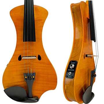 Electric Violin Bunnel NEXT Outfit 4/4 Full Size (HONEY) — With Carrying Case and Accessories - Mini Amp - Headphone Jack - Piezo Ceramic Pick-Up - from Kennedy Violins