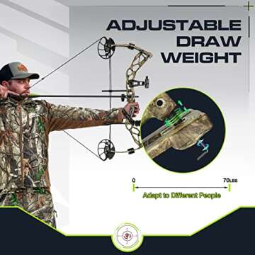 TIDEWE Compound Bow with 315FPS IBO Speed, Adjustable Hunting Bow and Arrow with 0-70 Lbs Draw Weight for Adults, 18"-31" Draw Length Bow for Hunting and Practice (Camouflage)