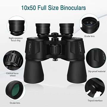 SkyGenius 10 x 50 Binoculars for Adults Powerful Full-Size, Clear Durable Binoculars for Bird Watching Sightseeing Wildlife Watching Traveling Stargazing with Low Light Night Vision