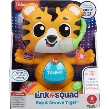 Fisher-Price Baby Learning Toy Link Squad Bop & Groove Tiger with Music & Lights for Ages 9+ Months, Compatible Only with Link Squad Items