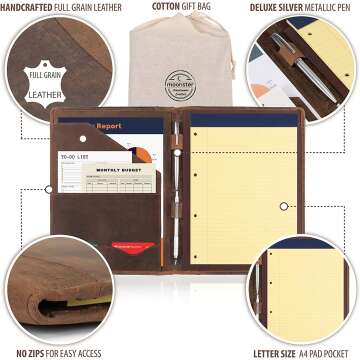 Professional Leather Portfolio Organizer for Men & Women