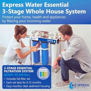 Express Water Whole House Water Filter System - 3-Stage Water Filtration System with Sediment, GAC & Carbon Filters - Reduce Chlorine - Clean Drinking Water - Stainless Steel - Water Pressure Gauge