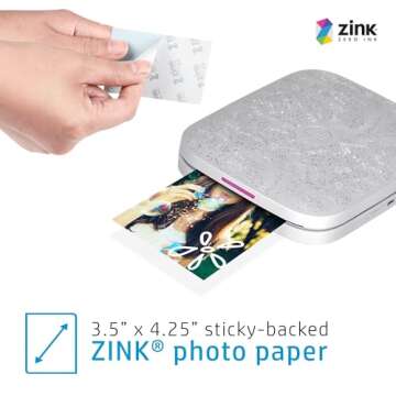 HP Sprocket 3x4" Instant Smartphone Photo Printer - Portable Color Wireless Mobile Printer - Zink Sticky-Back Photos - Print from Compatible iOS & Android Devices with Bluetooth w/the Creative App