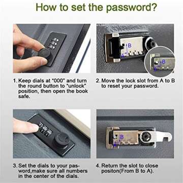 Real Paper Transfer Book Safe, Hollow with Secret Hidden Compartment, Combination Lock, 8.7"×6"×2" (Alice-Combination)