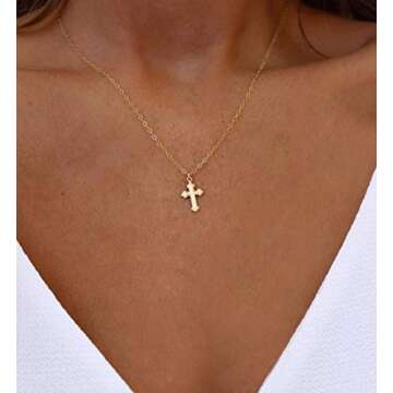 MEVECCO Gold Dainty Cross Necklace for Women,14K Gold Plated Cute Tiny Boho Religious Crucifix/Faith Pendant Necklace for Her Jewelry Gifts