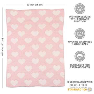 Living Textiles Pink Hearts Chenille Soft Baby Blanket Reversible Premium Cozy Fabric for Best Comfort - for Infant,Toddler,Newborn,Nursery,Girl,Throw,Crib,Stroller,Gift, Pink Hearts 40x30